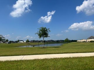 Community Amenities A scenic neighborhood lake with lush greenery in Sterling Point at Baytown Crossings by Lennar, providing a picturesque setting.