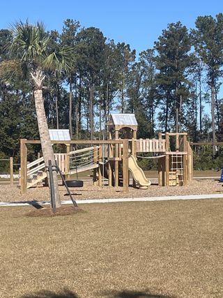 A scenic playground with slides and a climbing structure in Pine Hills at Cane Bay by D.R. Horton (Summerville, SC).