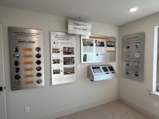 An informative homebuyer resource center displaying benefits of new construction in Solterra by David Weekley Homes (Mesquite, TX).