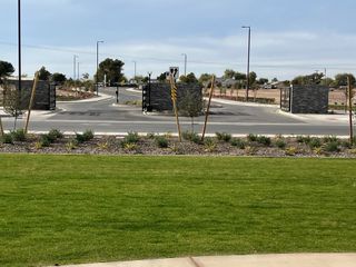 Gated entrance with lush landscaping in Solstice at Terraza by Tri Pointe Homes (San Tan Valley, AZ).