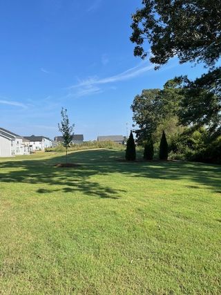 Street view Expansive, lush green lawn with scattered trees in Sweetbay Farm by Fischer Homes (Lawrenceville, GA).
