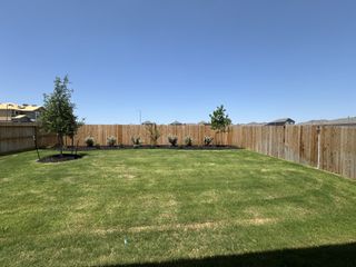 A spacious backyard with a lush lawn and wooden fencing in Hacienda by D.R. Horton, San Antonio, TX.