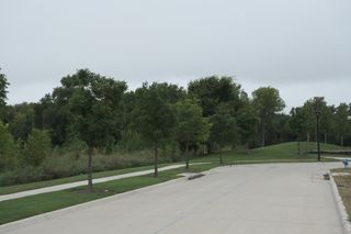Community Amenities A serene street lined with lush trees and grassy expanses in Painted Tree - Village District by CB JENI Homes (McKinney, TX).