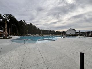 Community Amenities Expansive community pool area with lounge chairs and lush trees in Cypress Preserve: Carolina Collection by Lennar (Moncks Corner, SC).