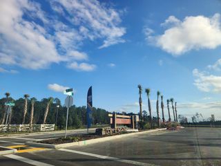 A welcoming entrance with palm trees at Jennings Farm by LGI Homes in Middleburg, FL, inviting you to a serene community.