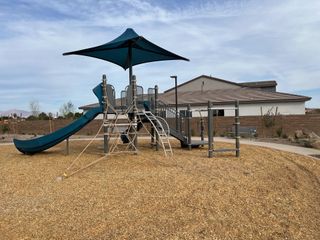 A charming playground with a shaded slide and climbing structure in Solstice at Terraza by Tri Pointe Homes (San Tan Valley, AZ).