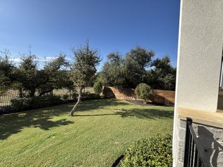 A well-maintained backyard with a lush green lawn, mature trees, and a wooden fence, offering a private and serene outdoor space.