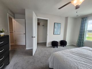 Model Home A cozy bedroom featuring soft carpeting, a walk-in closet, and a large window with scenic views.